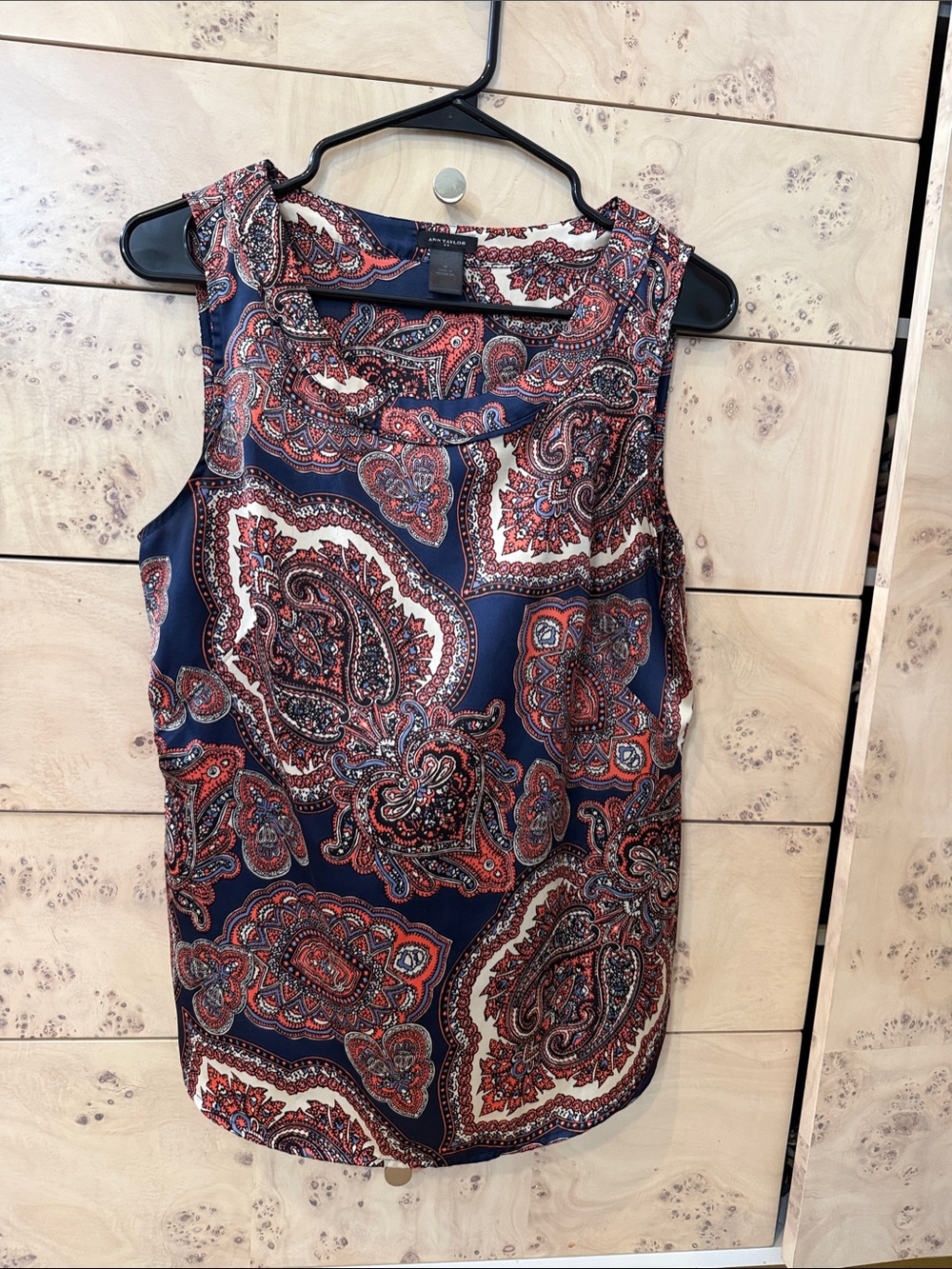 Ann Taylor Navy Paisley Sleeveless Camisole with Coral and Cream Accents